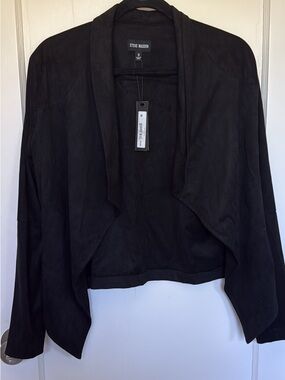 Steve Madden Black Faux Suede Draped Open Front Jacket NWT Small